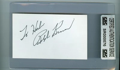 Ralph Kiner Autographed white 3x5 index card "To Herb" CAS Authenticated encased - Image 1 of 2