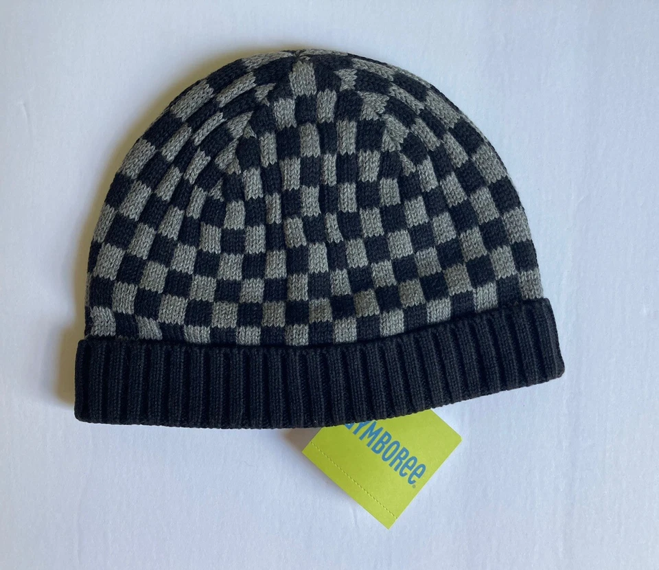 NUEVO CON ETIQUETAS Gymboree Turbo Charge 3-4 Negro y Gris Suéter a Cuadros Gorro Sombrero 3T-4T Foto 1 de 1