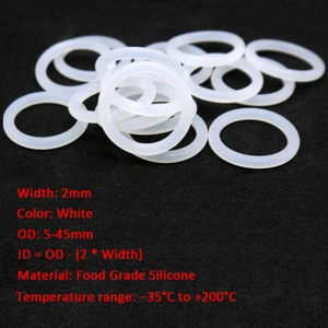 50/100 piezas 2 mm junta tórica de silicona blanca de grado alimenticio sello OD 5-45 mm - Imagen 1 de 3