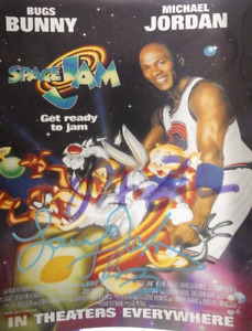 1996 Deck Space Jam MINI POSTER Michael Jordan & Larry Johnson autographed COA
