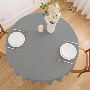 Round Vinyl Tablecloth with Flannel Backing 100% Waterproof PVC Table Cloth O... - Picture 1 of 7