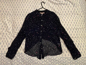 Vintage Mara Hoffman Sheer Silk Chiffon Star Print Button-up Blouse - Picture 1 of 5
