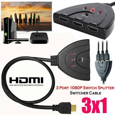 3 Port HDMI Splitter Cable 1080P Switch Switcher HUB Adapter for HDTV PS4 Xbox - Image 1 of 4