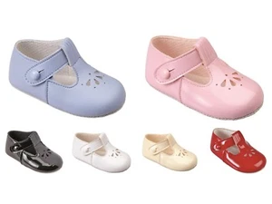 BABY BOYS & GIRLS PRAM SHOES,HALF PUNCH T BAR,CHRISTENING/BAPTISM/WEDDING/PARTY - Picture 1 of 2