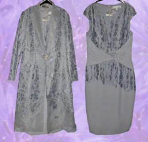 L’ATELIER UK 12 BNWT Silver Lace Mother Of The Bride Outfit Dress Coat Hatinator - Picture 1 of 12