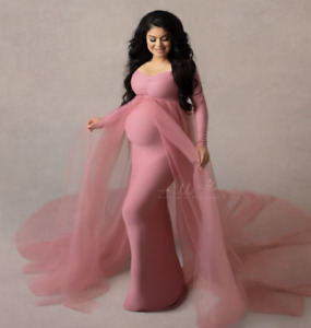 Pink Maternity Dresses Props Shoulderless Pregnancy Dress Pregnant Maxi Gown