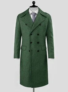 Herrenmantel Grüner Langer Wintermantel Blazer Anzug Business Einfarbig Custom - Picture 1 of 38