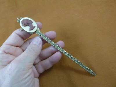 (CAX2-1) RARO DAMA AFROAMERICANA BLANCO + MARRÓN CAMAFEO pin de palo de pelo Foto 1 de 2