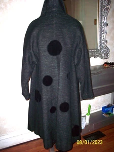 RARE, Vintage Lilli Ann Black Wool Swing Coat w/ Black Velvet Polka Dots! S-M - Picture 1 of 20