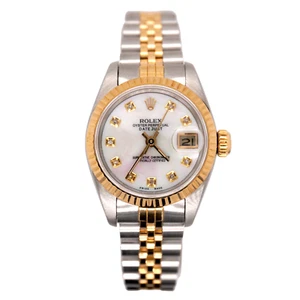 Rolex Ladies Datejust 26mm 18k Yellow Gold & Steel Watch Diamonds White MOP Dial - Picture 1 of 9