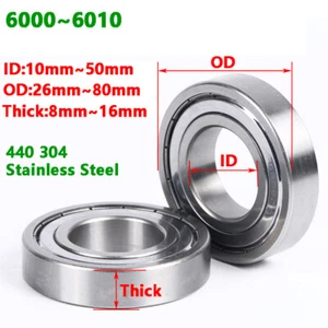 Stainless Steel Deep Groove Ball Bearing Metal Sealed 6000-6010 - Picture 1 of 7
