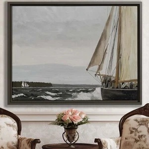 Seascape Wall Art Sailboat Canvas Print Ocean Oil Painting Marine Decor Framed - Picture 1 of 9