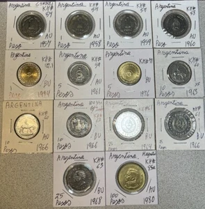 Argentina 1957 - 1994 One 1, 5, 10, 25 & 100 Pesos XF - BU Condition 14 Coin Lot - Picture 1 of 16