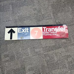 Vintage NYC MTA Metal Subway Sign Grand Central Flushing Line Transfer 7 - Picture 1 of 12