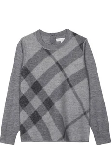 NWT BURBERRY MYLEENE 8Y WOOL Sweater Designer Signature Grey LOGO PLAID CHECK 8 - Picture 1 of 6