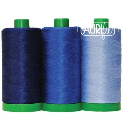 AURIFIL 40wt COLORBUILDER Whale Shark Blue Thread 3 SPOOLS 100% Cotton 1422 yds - Image 1 of 2