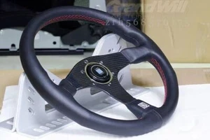 Volante deportivo de carreras NARDI 350 mm 14' cuero y fibra de carbono puntada roja - Imagen 1 de 3
