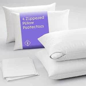 4 Pack Of Pillow Protectors With Zipper Queen Size Effective Dust Protector - Picture 1 of 8