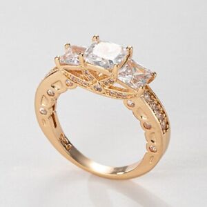 Romantic Rectangle White Topaz Gemstone Rose Gold Plated Silver Rings Size 6-10