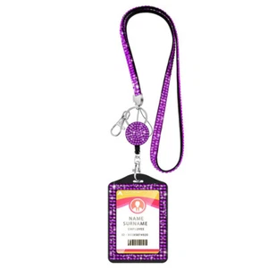 Rhinestone Lanyard Card Cover ID Name Badges Work Card Case Holder Retractab - - Picture 1 of 24