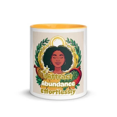 Taza I Attract Abundance sin esfuerzo con color interior - amarillo mostaza Foto 1 de 3
