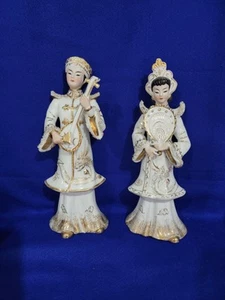 Vtg Pair of Norcrest White And Gold Fine China Asian Figurines Japan F-41 - Picture 1 of 8