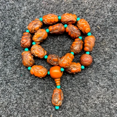 Antiga pulseira de cera de abelha âmbar/corda portátil Damo/Anti mal Deus da Longevidade - Imagem 1 de 4