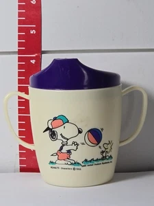 Vintage Danara Peanuts Snoopy Playing Ball Sippy Cup Pueple Top, Rare! - Picture 1 of 4