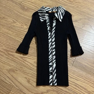 BELLDINI schwarz & Zebra Glitzer Reißverschluss Pullover Medium Y2K 2000er Büro Sirene - Bild 1 von 7