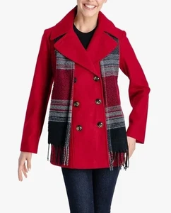 Neu mit Etikett London Fog ZWEIREIHIGER PEACOAT MIT SCHAL, rot, SMALL - Bild 1 von 4