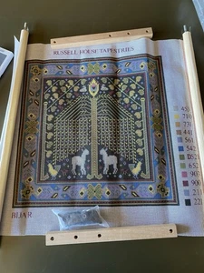 Russell House Tapestries Bijar 15” Needlepoint Canvas Birds Deer Wood Frame Lot - Picture 1 of 1