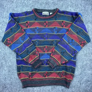 Vintage City Streets Sweater Medium Primary Colors Cosby 80s Dad - Picture 1 of 5