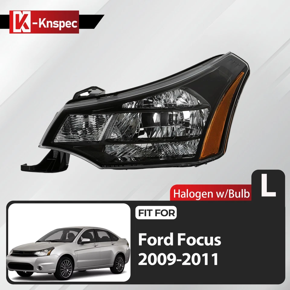 For 2009-2011 Ford Focus Halogen Headlight SE/SES Black w/Bulbs Left Driver Side - Image 1 of 4