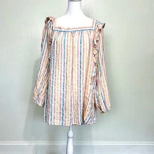 Ralph Lauren Chaps Rüschen Streifen Top Damen XL eckiger Ausschnitt Boho Freizeit Shirt - Bild 1 von 11