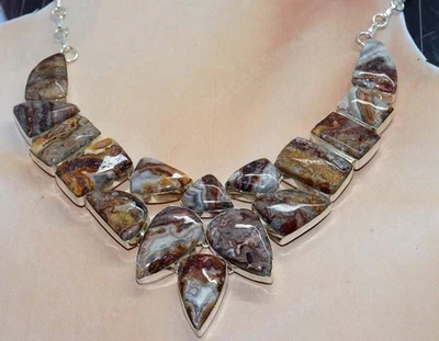 925 Серебряное покрытие большой кластер мексиканская лагуна кружева ожерелье размер 16» GW - Изображение 1 из 3