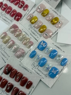 GRAB BAGS 4 pairs RANDOM DESIGN HANDMADE NAILS 3D collection sz Small  Short LOT - Image 1 of 4