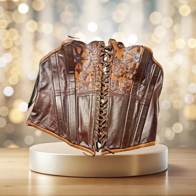 Genuine Steel Boned Handmade Leather Corset Double Laced Plus Size 1x-3x - Image 1 of 4