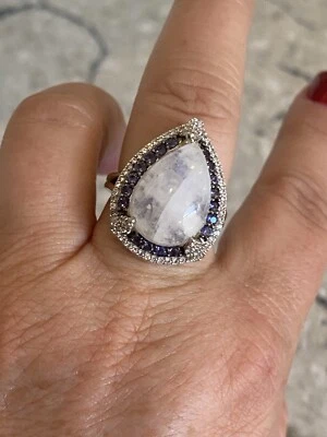 Victoria Wieck Sterling Silver Rainbow Moonstone, Iolite, White Zircon Ring SZ 9 - Image 1 of 4