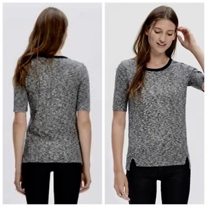 Madewell Soundcheck Ringer Tee 100% Cotton Knit T-Shirt Marled Grey Black Sz M - Picture 1 of 7