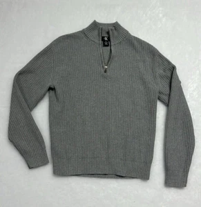 Suéter Calvin Klein Para Hombres 100% Algodón 1/4 Cremallera Gris Tejido con Cable Pesado M - Imagen 1 de 9