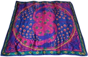 Vintage Ginnie Johansen Peacock Floral 100% Silk Square Scarf 34” 1988 - Picture 1 of 7