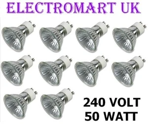 10 X GU10 240V VOLT 50W WATT HALOGEN LAMP BULB - Picture 1 of 1