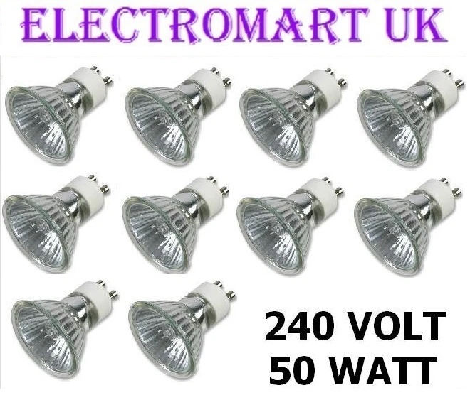 10 X GU10 240V VOLT 50W WATT HALOGEN LAMP BULB - Image 1 of 1