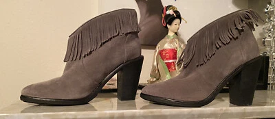 Joie Fringed Gray Ankle Boot Bootie Sz 7.5m - Image 1 of 4