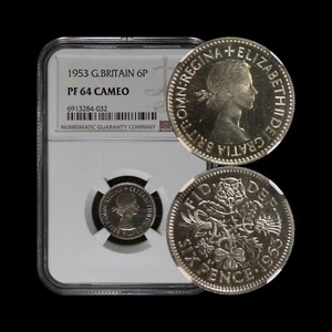 GREAT BRITAIN. 1953, 6 Pence - NGC PF64 - QEII, Rose Shamrock Thistle Leek C32 - Picture 1 of 5