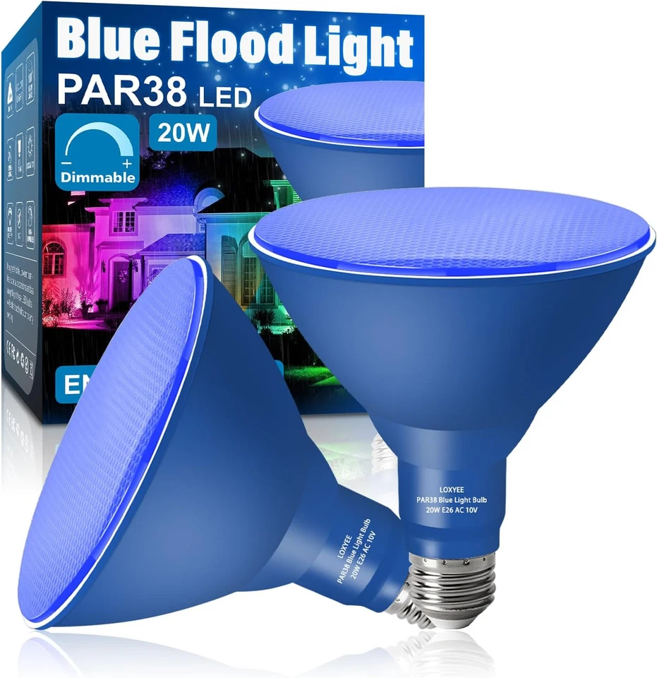 PAR38, Light Bulb,2 Pack-Dimmable,E26 Base Blue Flood Light Outoor(20W to 200w) - Image 1 of 4