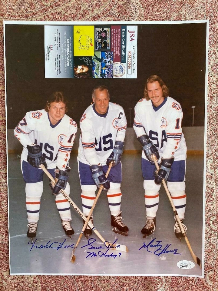 Autographed WHA 1976 Gordie Mark & Marty Howe All Star Game 11X14 JSA - Image 1 of 1
