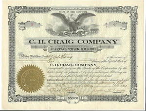 1932 C.H. Craig Company Common Stock Share Certificate-New Hampshire - Picture 1 of 4