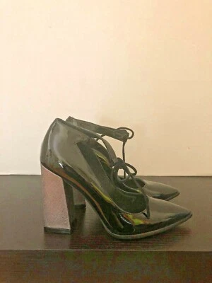 Zapatos de salón SHOES OF PREY para mujer de charol negro con corbatas talla 4,5 - 3" tacón bloque Foto 1 de 4