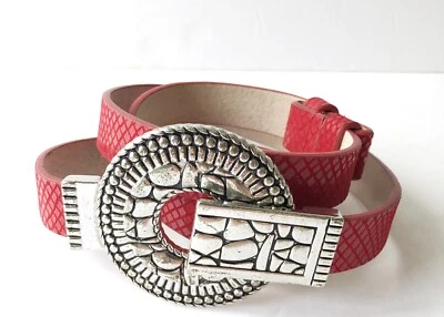 Vintage Y2K Ellen Tracy Red Leather Adjustable Belt Snake Silver Buckle M/L - Image 1 of 4